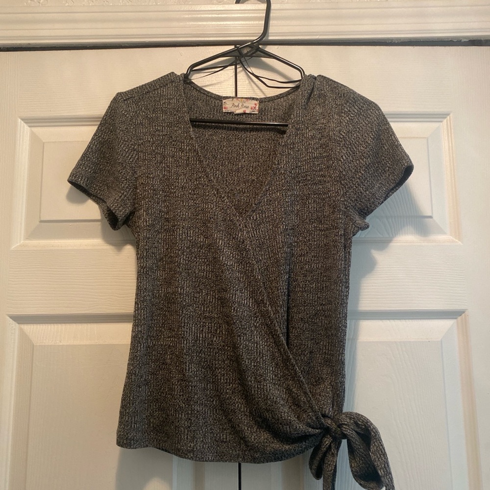 Gray Wrap Knit Top